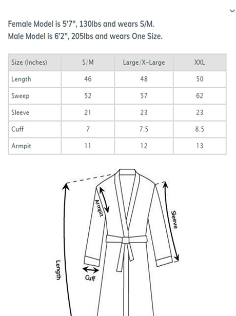 bathrobe size chart