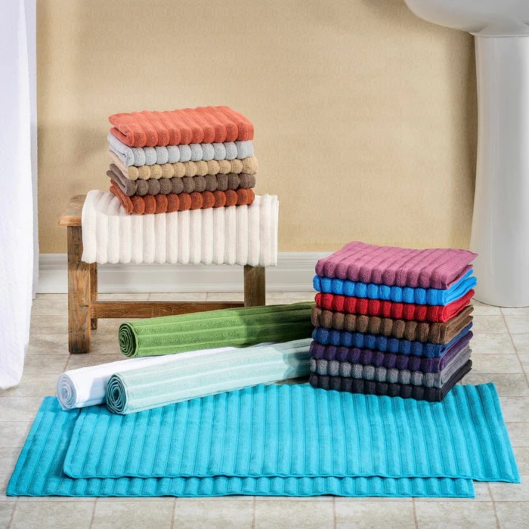 Superior Non-Slip Cotton Checkered Solid 2 Piece Bath Mat Set