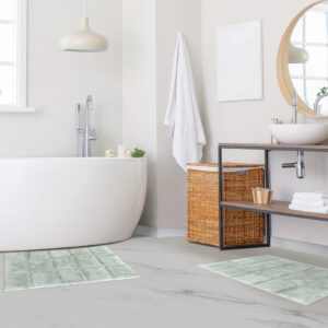 check bath mat sage