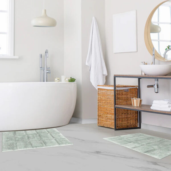 check bath mat sage