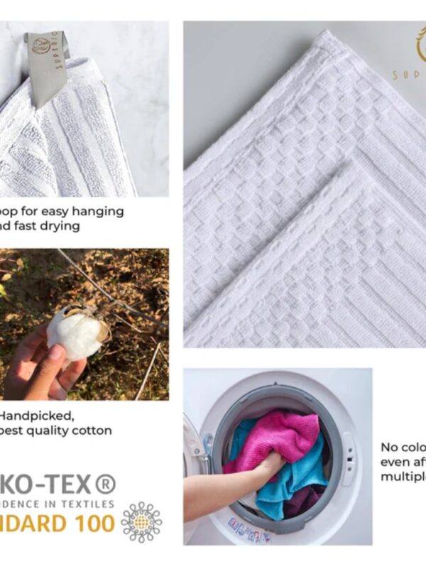 Two-piece bath towel set made of cotton with a ribbed texture, designed for ultra-absorbency. The towels are soft, durable, and feature a classic, simple style, perfect for everyday use